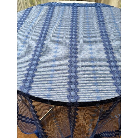 Vintage 70s curtains, groovy navy blue stripes, net woven panels, as a pair - Picture 5 of 10